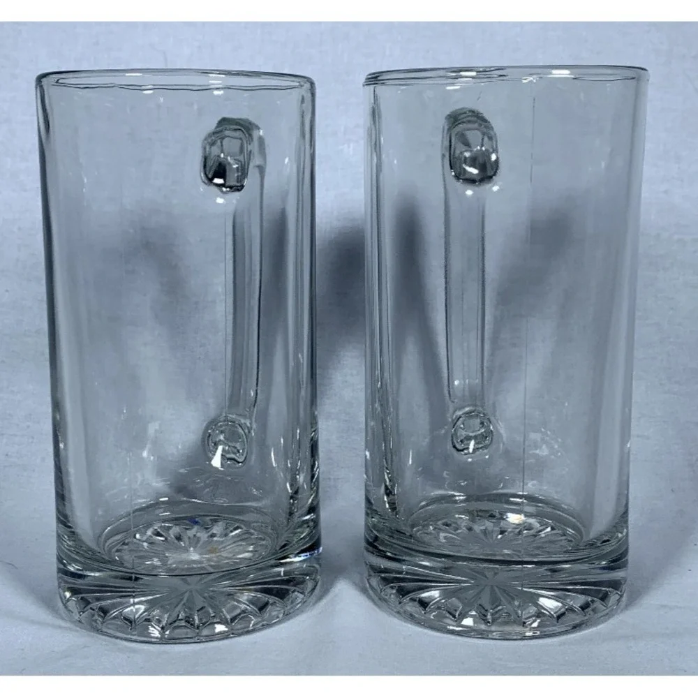 Pair of 2 NEW Heavy Glass Beer Steins Sports Mugs Handles 26.5 oz